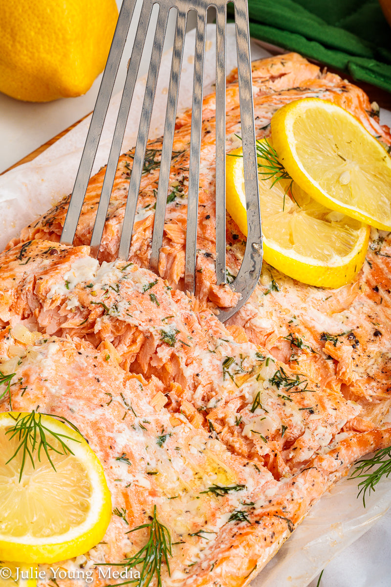 Baked Steelhead Trout with Horseradish and Dill Sour Cream Sauce