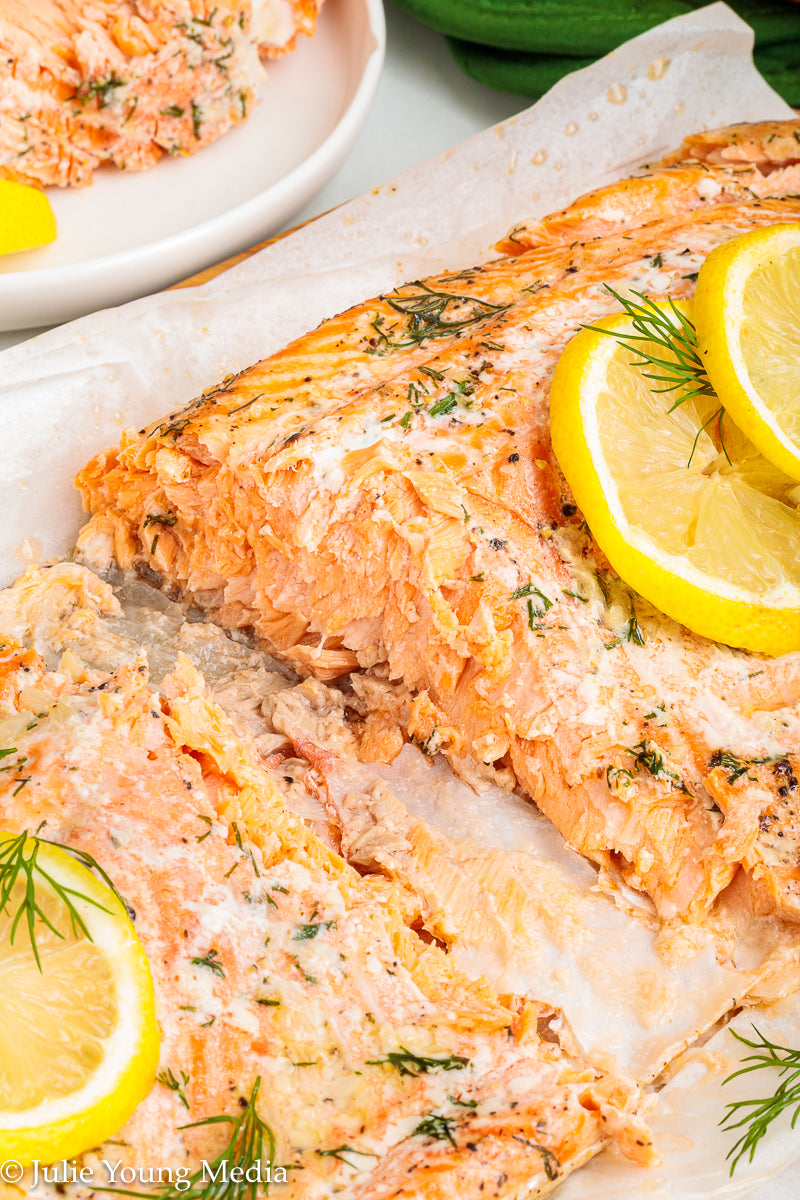 Baked Steelhead Trout with Horseradish and Dill Sour Cream Sauce
