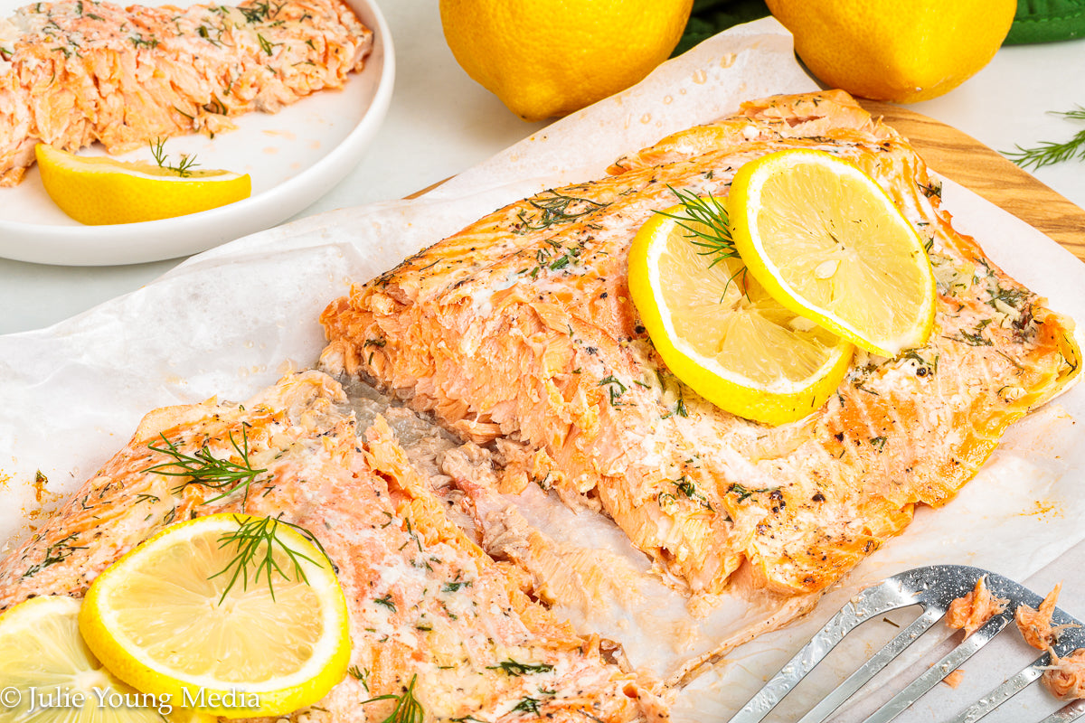 Baked Steelhead Trout with Horseradish and Dill Sour Cream Sauce