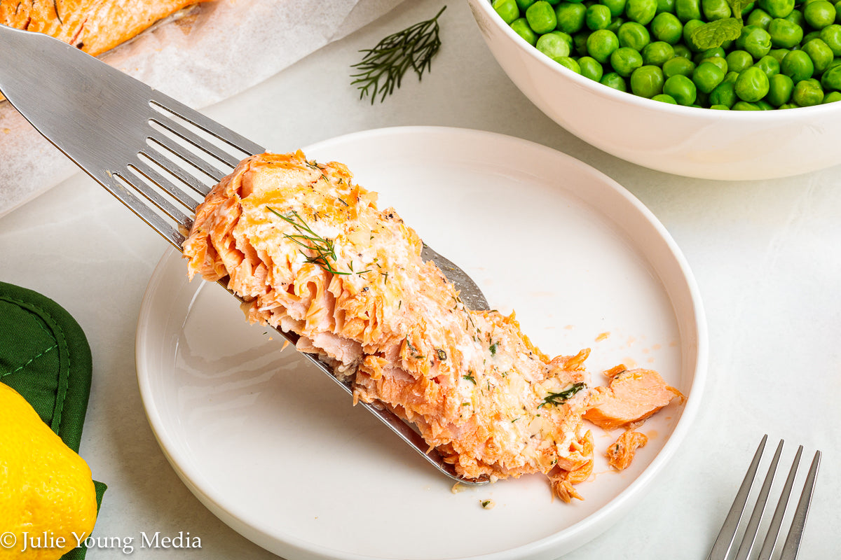 Baked Steelhead Trout with Horseradish and Dill Sour Cream Sauce