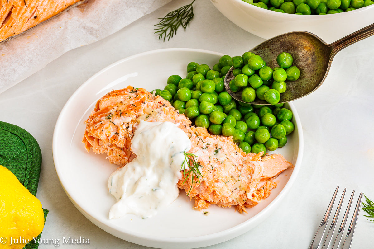 Baked Steelhead Trout with Horseradish and Dill Sour Cream Sauce