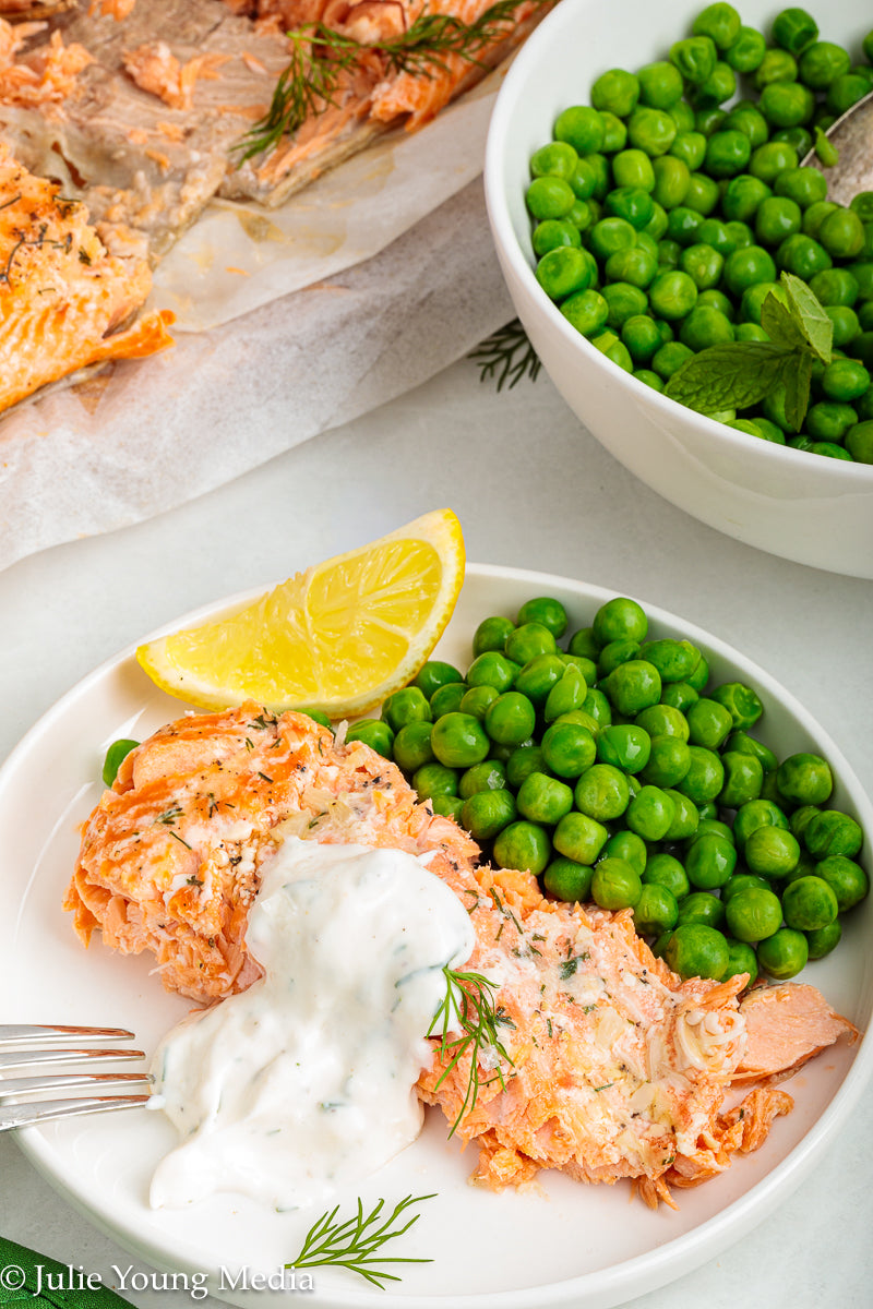 Baked Steelhead Trout with Horseradish and Dill Sour Cream Sauce