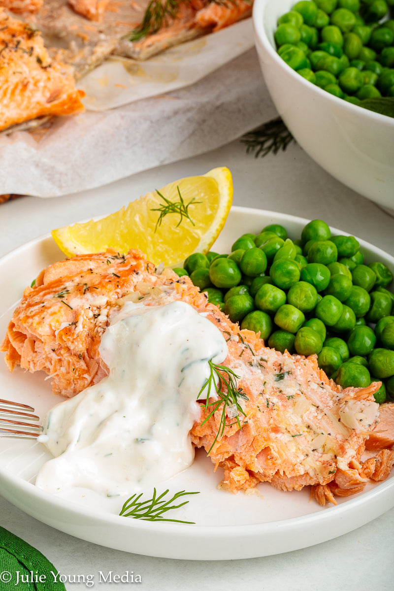 Baked Steelhead Trout with Horseradish and Dill Sour Cream Sauce
