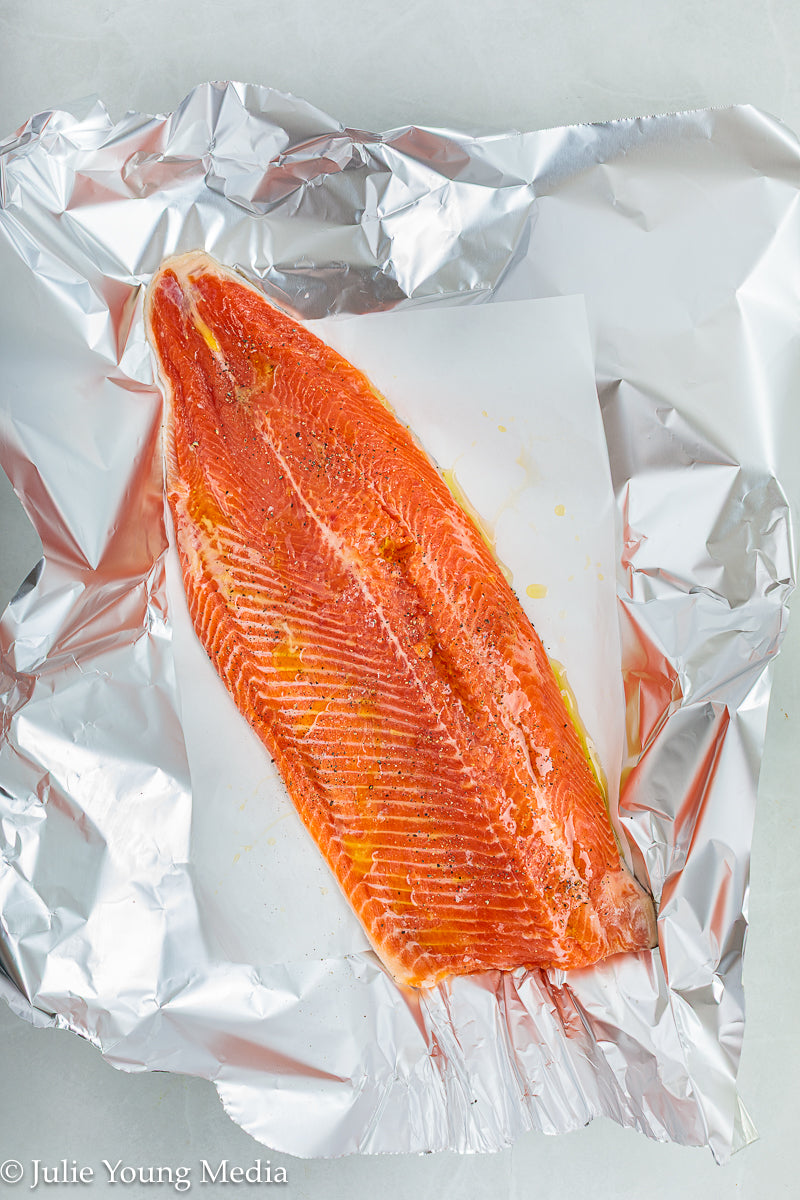 Baked Steelhead Trout with Horseradish and Dill Sour Cream Sauce