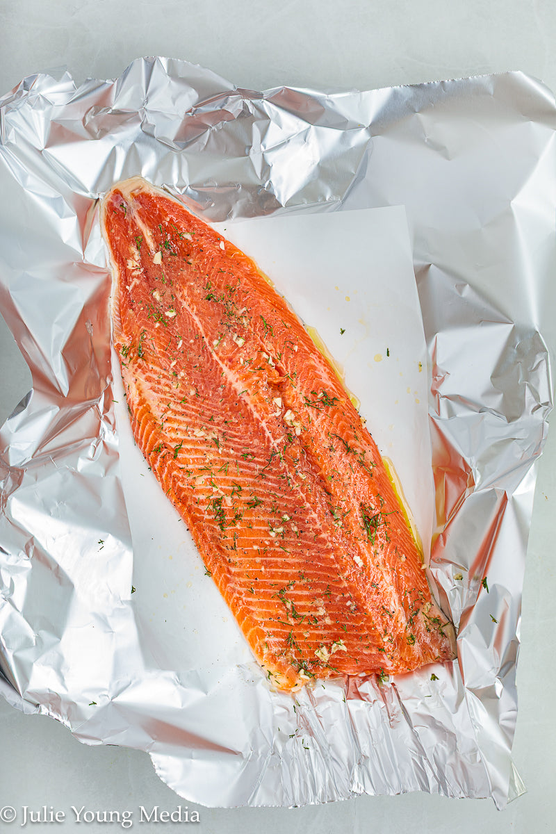 Baked Steelhead Trout with Horseradish and Dill Sour Cream Sauce