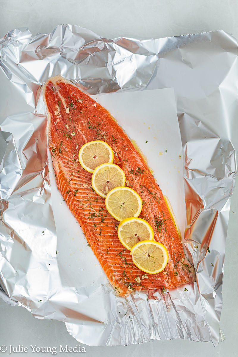 Baked Steelhead Trout with Horseradish and Dill Sour Cream Sauce