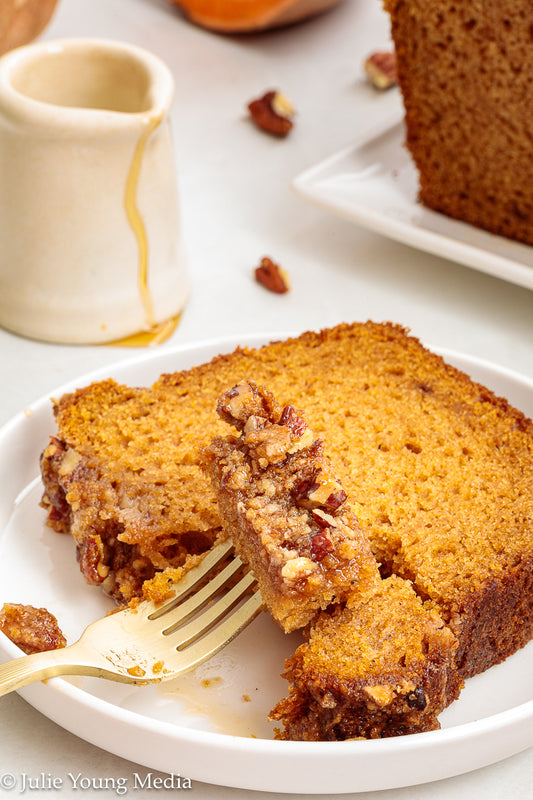 Sweet Potato Bread with Maple-Glazed Pecan Streusel