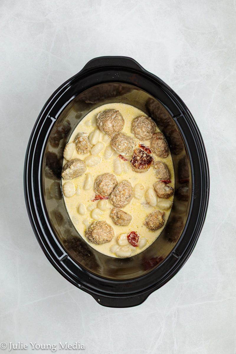 Tuscan Chicken Meatballs with Gnocchi (Slow Cooker)