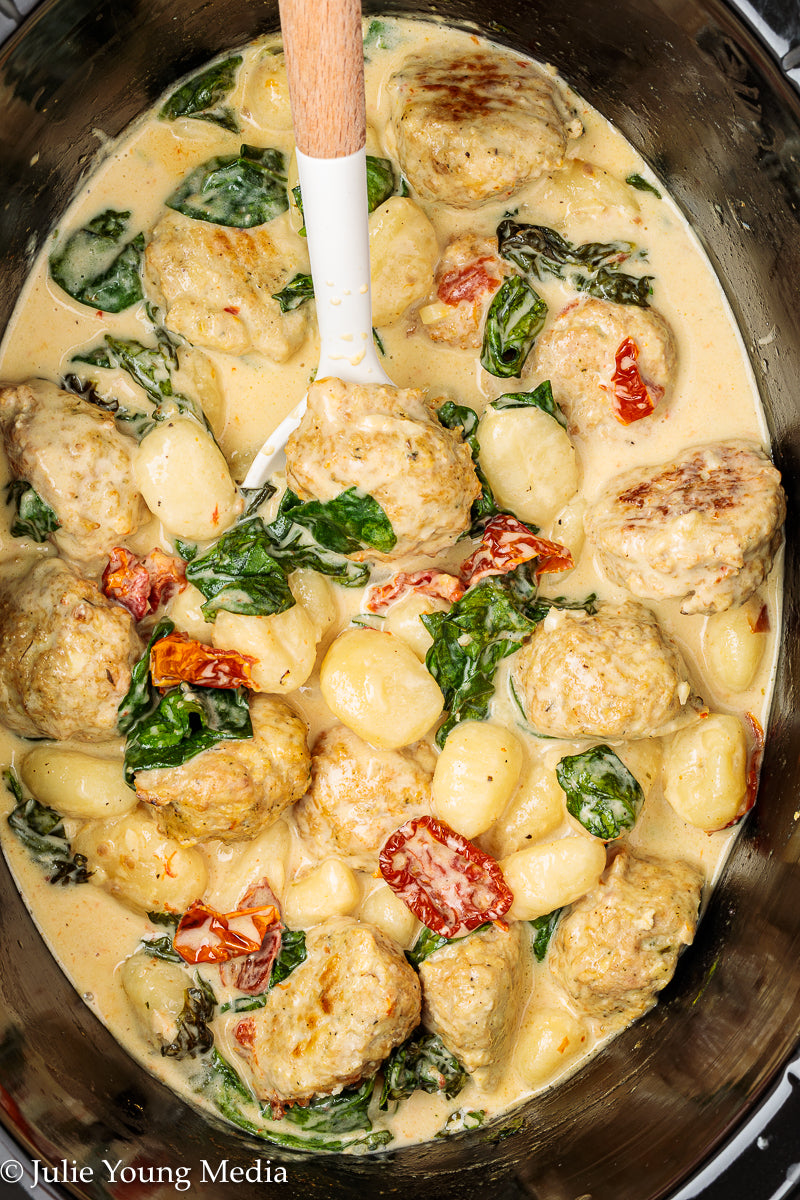 Tuscan Chicken Meatballs with Gnocchi (Slow Cooker)