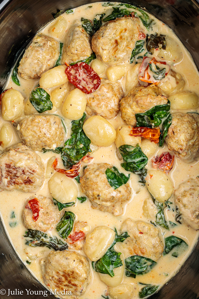 Tuscan Chicken Meatballs with Gnocchi (Slow Cooker)