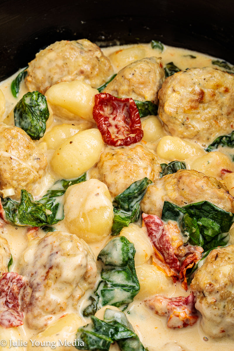 Tuscan Chicken Meatballs with Gnocchi (Slow Cooker)