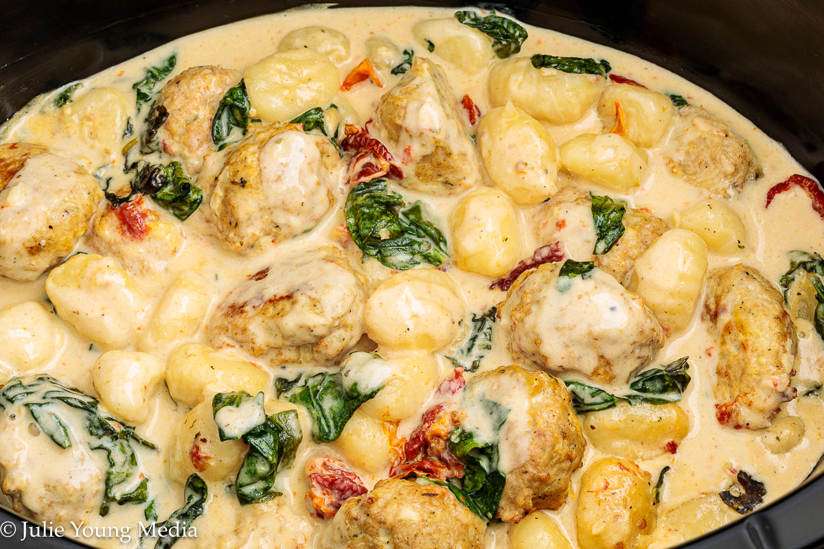 Tuscan Chicken Meatballs with Gnocchi (Slow Cooker)