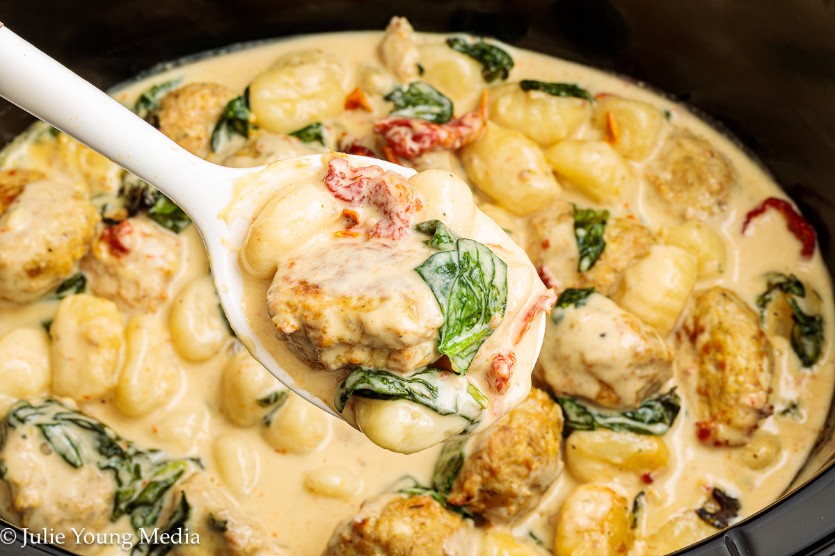 Tuscan Chicken Meatballs with Gnocchi (Slow Cooker)