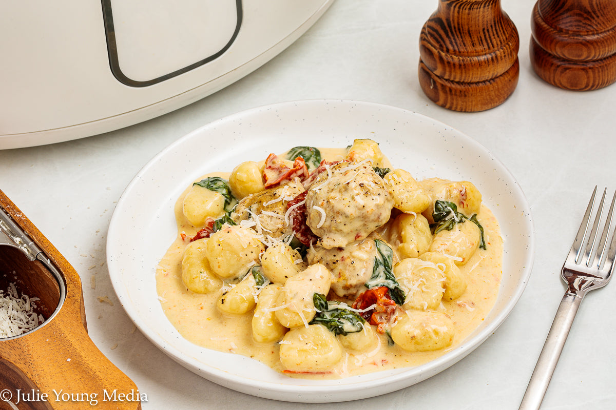 Tuscan Chicken Meatballs with Gnocchi (Slow Cooker)