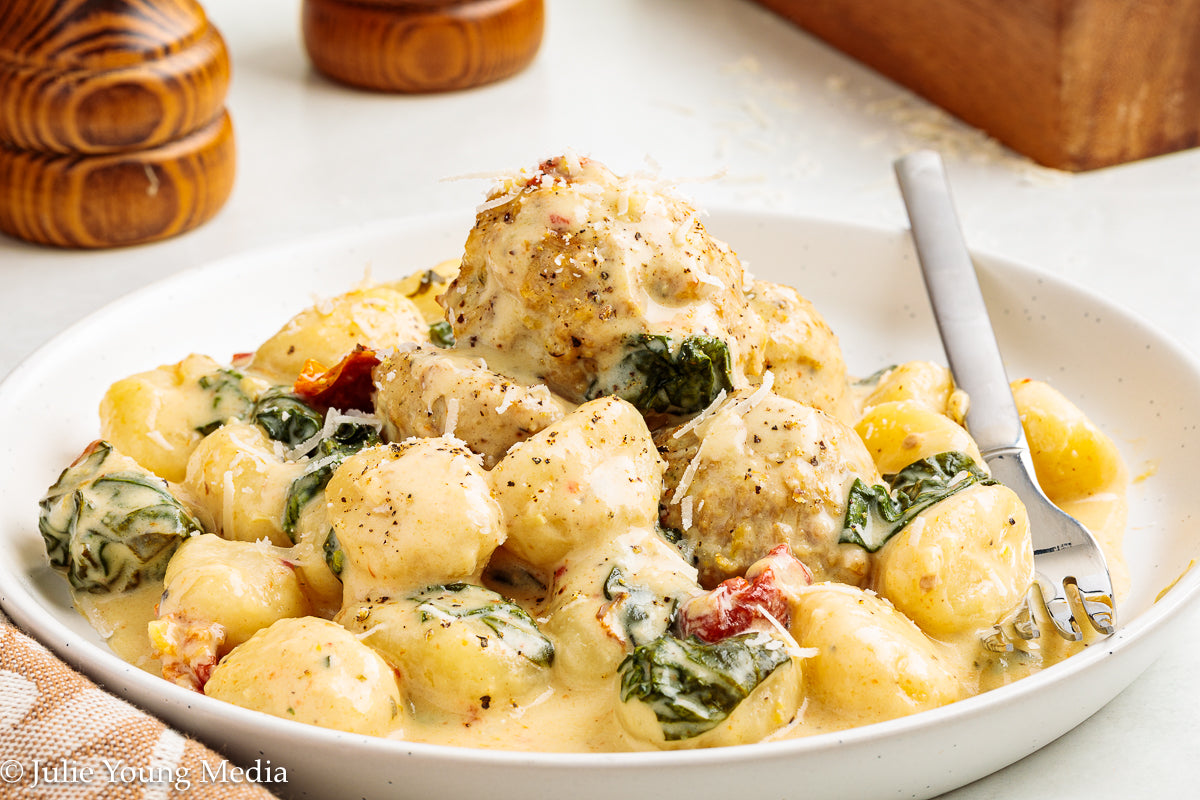 Tuscan Chicken Meatballs with Gnocchi (Slow Cooker)