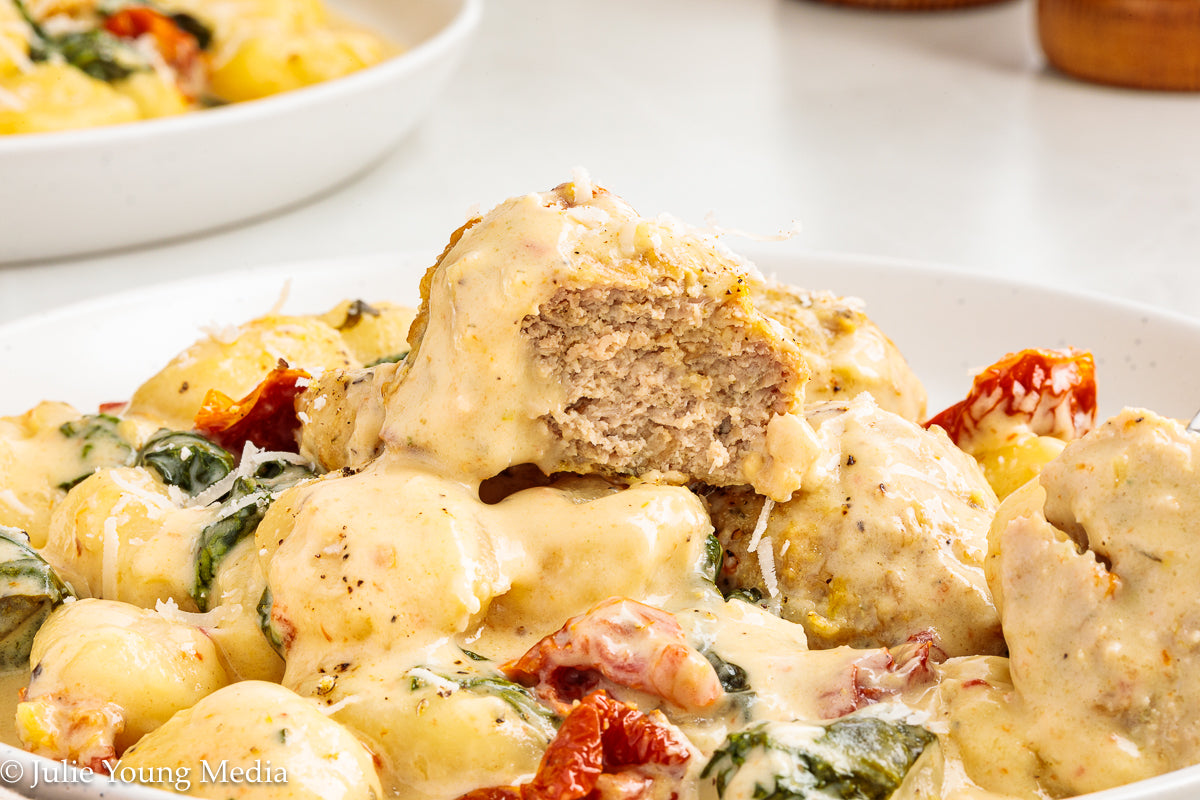 Tuscan Chicken Meatballs with Gnocchi (Slow Cooker)