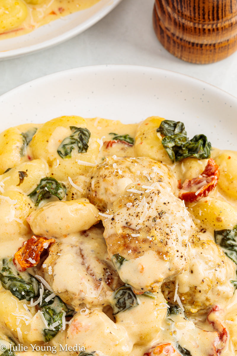 Tuscan Chicken Meatballs with Gnocchi (Slow Cooker)